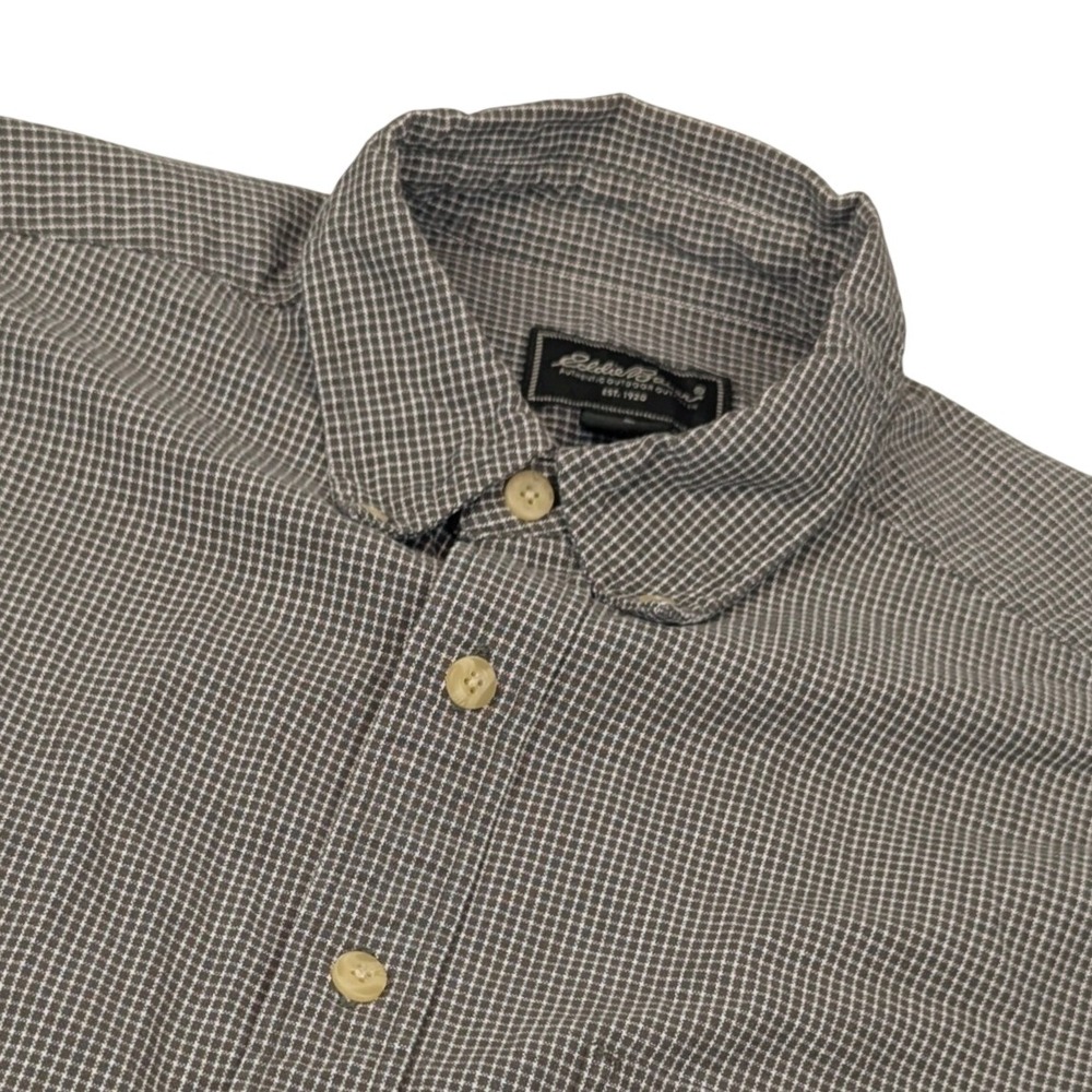 Eddie Bauer Mens Medium Grey Micro Check Cotton Long Sleeve Button Shirt Gorp